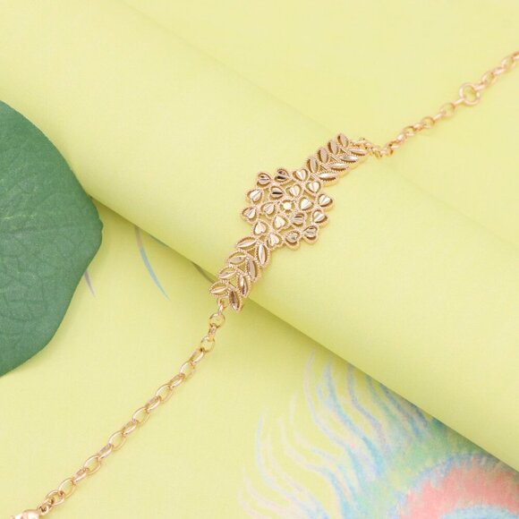 "Elegant Floral Leaf Rose Gold Bracelet with Adjustable, XPBL1137 - Picture 10 of 13